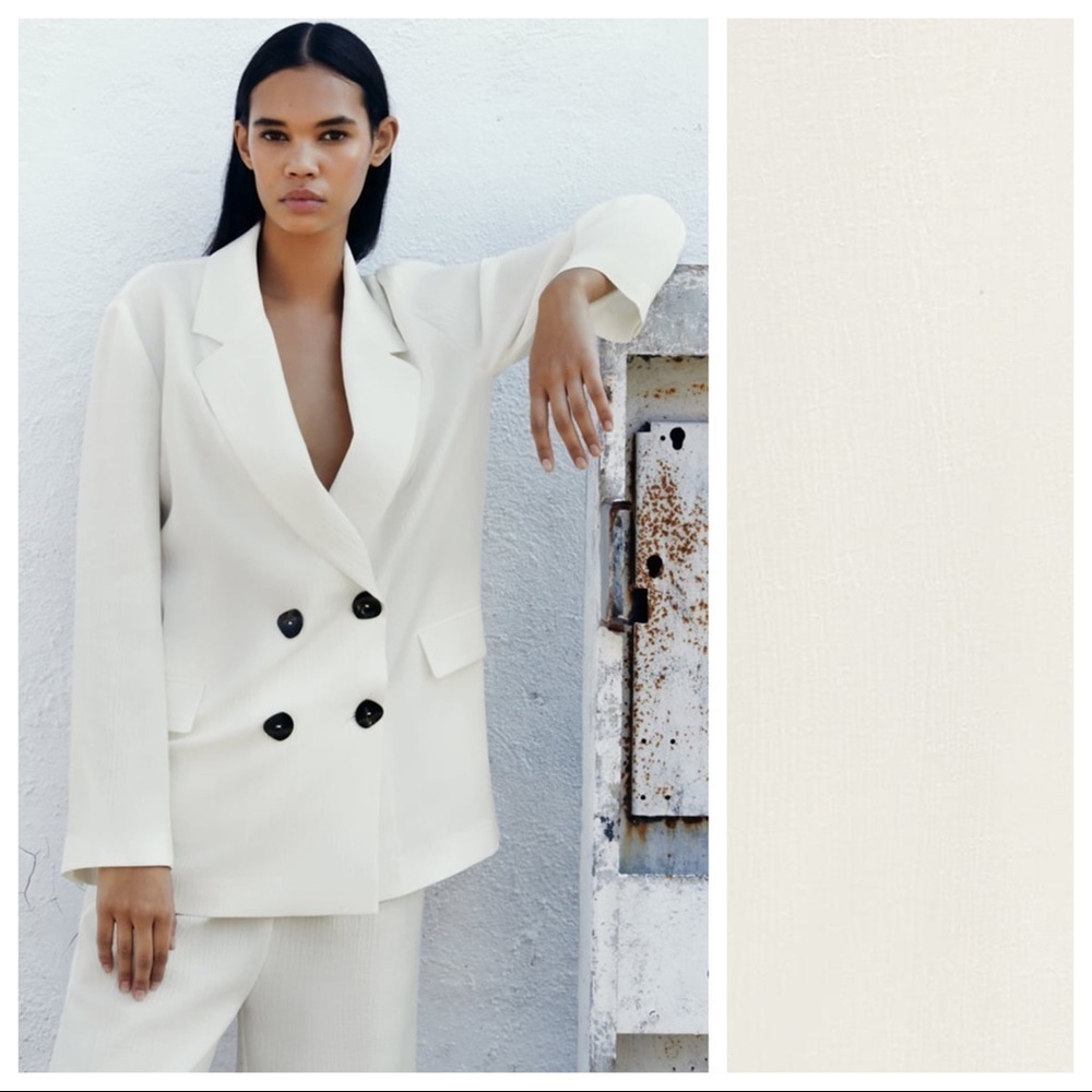 NWT. Zara Cream Wrinkle Look Double Breasted Blazer. Size M.